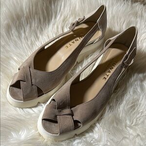 Brunette Taupe Suede Peep-Toe Shoes